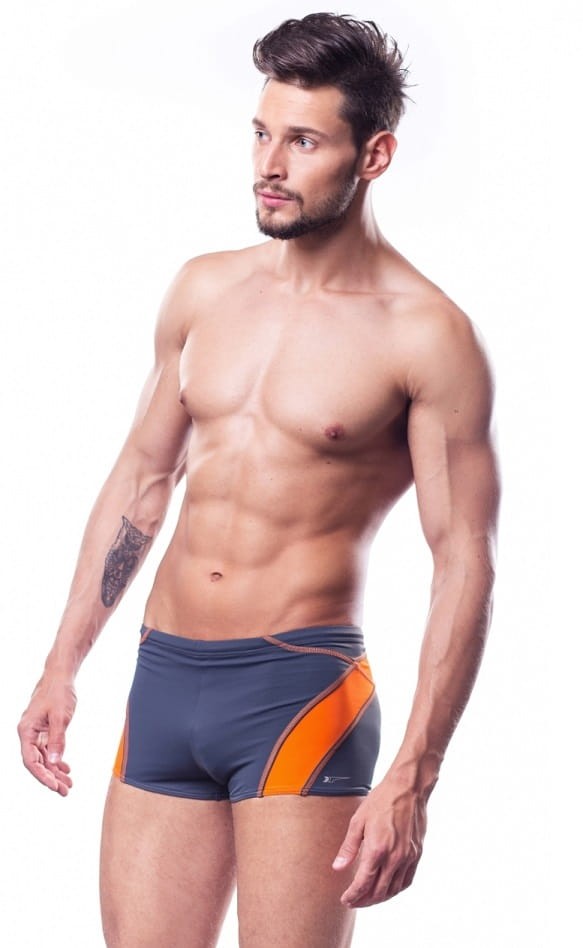 Kąpielówki basenowe dla mężczyzn SHEPA siwo-pomarańczowe